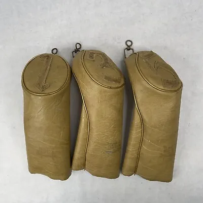 Vintage Faux Leather Vinyl Golf Club Head Covers 3 Total 1 / 3 / 5  Gold & Tan • $17.96