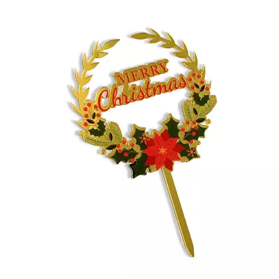 Acrylic Cake Topper Merry Christmas Floral Round Gold Cake Decoration Idea Party • £3.59