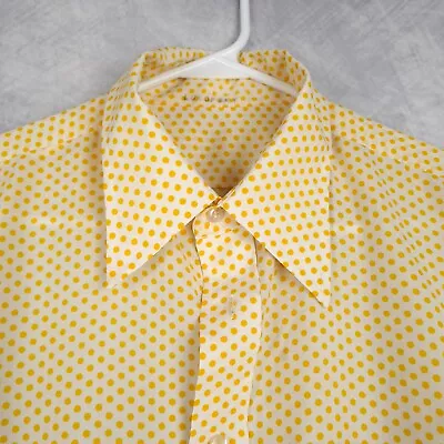 Vintage Disco Shirt Mens XL White Yellow Polka Dot Point Collar Polyester 70s • $29.88