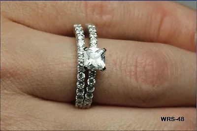 2.20 Ct Sterling Silver 925 Princess Cz Vtg Engagement Wedding Ring Set Wrs48-bt • $13.80