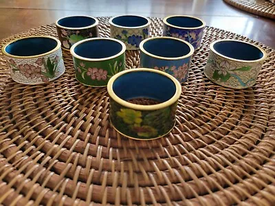 Vintage Handmade Chinese Cloisonne Napkin Rings - Set Of 8 • $36