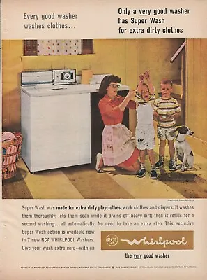 1964 Whirlpool Washer Vintage Print Ad 1960s Mom With Dirty Clothed Boys & Dog • $14.99