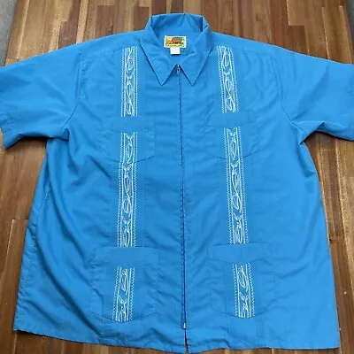 The Genuine Haband Guayabera Shirt Mens XL Blue Full Zip 4 Pocket • $14.99