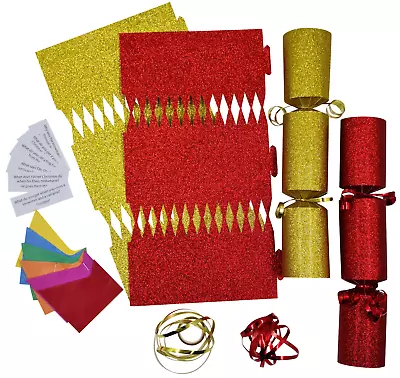 Christmas Cracker Kits 12 Make Your Own Crackers Hats RED & GOLD GLITTER  • £8.99