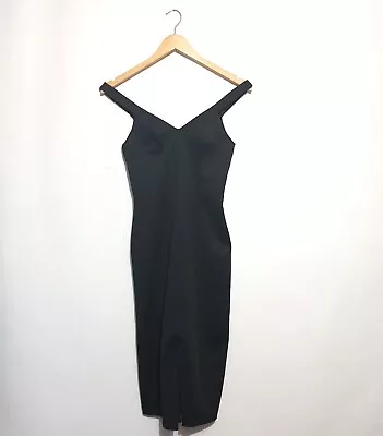 Kookai Dress Sz 34 Black Scoop V-Neck Off The Shoulder Sleeveless Textured Split • $16.95