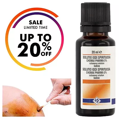 Iodine Tincture 5% Antiseptic For Wounds Cuts Burns And Abrasions First Aid 20ml • £5.99