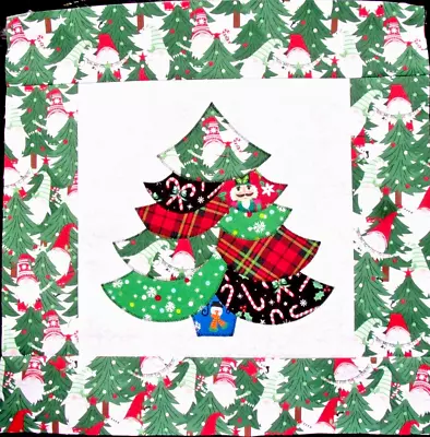 Scrappy Branched Gnome Print Christmas Tree Mini Quilt Top Only Appx 15 ½  Sq#58 • $16.99