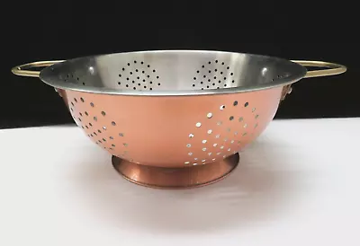 Vintage Copper Colander Strainer W/ Brass Handles • $16.20