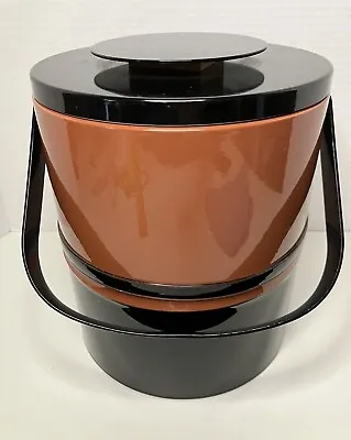 $55 • Buy Vintage Georges Briard USA Metal Ice Bucket, Black & Brown