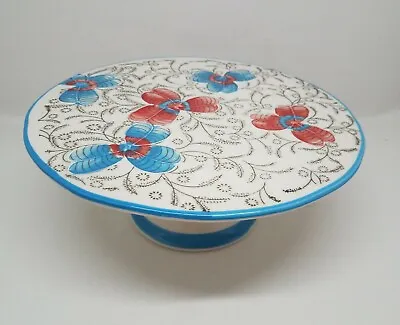 Dutch Wax Ceramic Cake Stand Footed Pedestal Coastline Imports Butterfly Design • $17.56