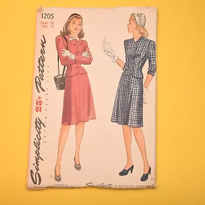 Vintage 1940s Simplicity Skirt Suit Sewing Pattern - 1205 - Bust 34 - UC FF • $44