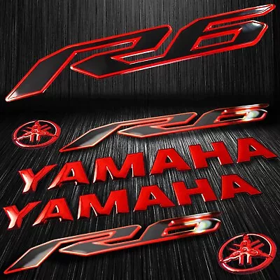 6  Logo Decal+5-3/4  Fairing Emblem Sticker YZF-R6/R6S 2-Tone Black/Chromed Red • $17.59