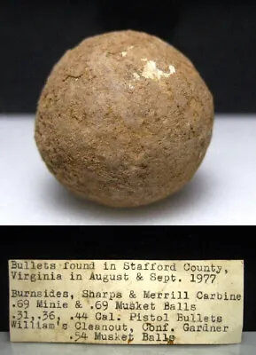 Stafford County VA Civil War Relic .69 Musket Ball Artillery Case Shot Dug 1977 • $20