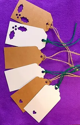 £3.49 • Buy 10/25/50/100 Kraft Paper Gift Tags Scallop Label Wedding Blank + Strings UK