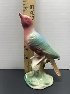 Vintage Mid Century Modern Ceramic Bird Figurine Pink And Green 6.5  • $9.99
