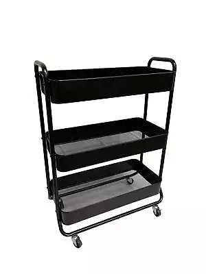 Mainstays Wide 3 Tier Metal Utility Cart Black Multifunctional Laundry Baskets • $30.35