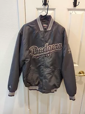 Dodgers Authentic Majestic Bomber Jacket Grey Size Large • $80