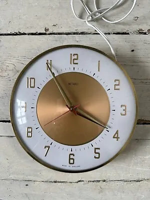 VINTAGE 1960s 70s METAMEC ELECTRIC WALL CLOCK MADE IN ENGLAND - GOLD COLOUR Wire • £25
