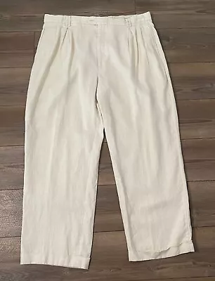 Club Cabana Mens Linen Pants 40x32 Beige Pleated Front Cuffed Hems Trousers • $19.98