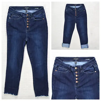 Judy Blue Jeans Womens 27 Skinny Fit Cropped Capri Raw Hem Button Fly Dark Wash • $34.99