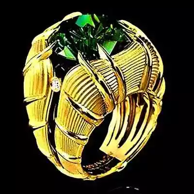 14K Rich Gold Plated Emerald Zirconia Pimp Ring10 • $14.88