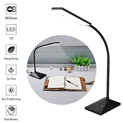 12W LED Desk Lamp Gooseneck Dimmable Table Lamp Reading Bedside Light 5 Modes • £17.78