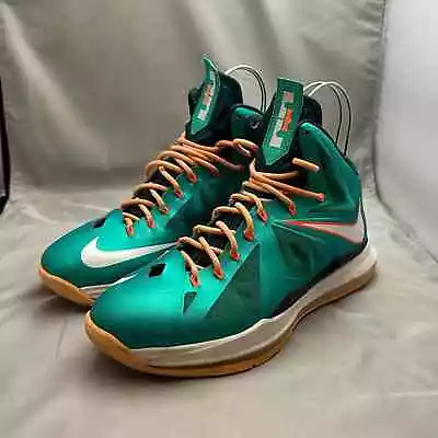 Nike Lebron X Mens Size 10 Shoes Miami Dolphins Sneakers Setting Aqua Orange • $80