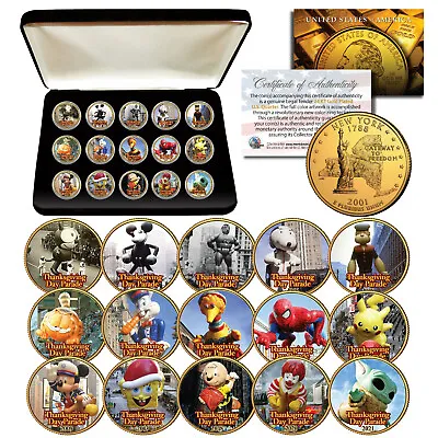 NYC THANKSGIVING DAY PARADE NY 24K Gold Quarters 15-Coin Ballon Set MICKEY MOUSE • £67.45