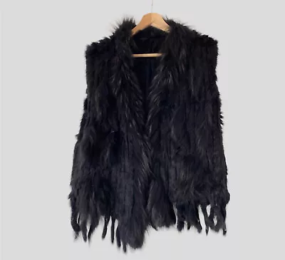 Grey Blue Black Rabbit Marmot Real Fur Gilet Bodywarmer Jacket L XL  Waistcoat • £35
