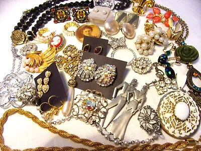 Large Jewelry Lot Vintage/Mod Rhinestone Cameo Pins Necklaces Sarah Cov & Others • $44