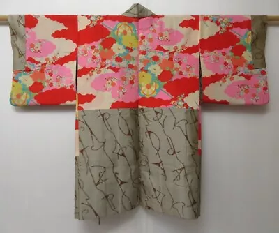 0518T04z360 Japanese Kimono Silk MEISEN HAORI Light Gray    • $27.30