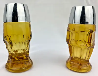 Salt And Pepper Amber Glass Viking Georgian Honeycomb Patter Shakers • $6