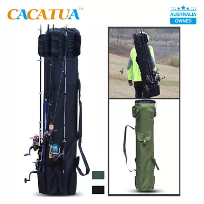 600D Fishing Rod Bag Reel Case Bag Organizer Tools Storage Travel Carrier AU • $26.90