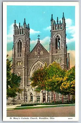 Massillon Ohio~St Mary's Catholic Church~Linen Postcard • $12