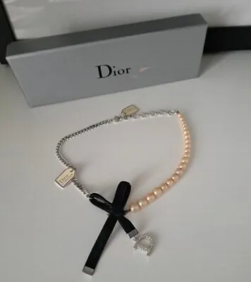 Vintage Dior Couture Y2k Pearl Ribbon Choker Necklace Rare Find • £155