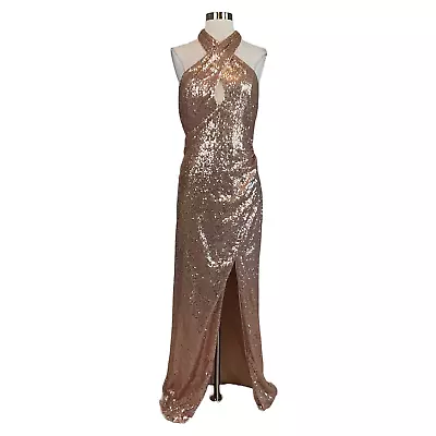 Women's Formal Dress By AQUA Size Small Rose Gold Sequined Backless Long Gown • $59.99