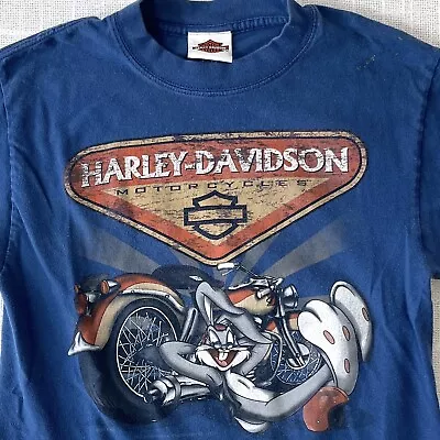 Y2K Harley Davidson Looney Tunes Bugs Bunny T Shirt S Blue Biker Grunge Skater • $18.99