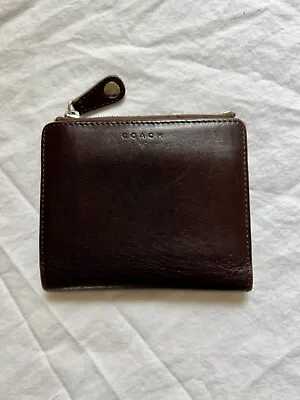 Vintage Coach Chocolate Brown Leather Bi Fold Snap Wallet Zipper Coin Purse • $45