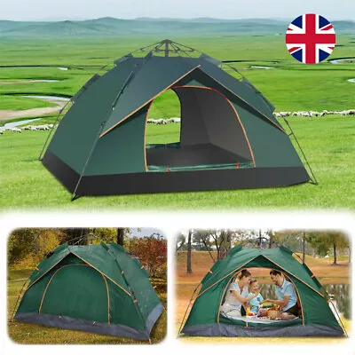 3 Man Automatic Instant Pop Up Tent Double Layer Camping Tent Waterproof Outdoor • £23