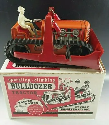 MARX 1950's CLIMBING BULLDOZER TRACTOR STURDY CONSTRUCTION TIN MIB WINDUP TOY • $613.75