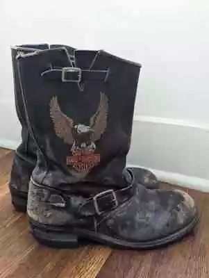 Vintage Distressed Worn Harley Davidson Motorcycle Boots 10.5 • $175