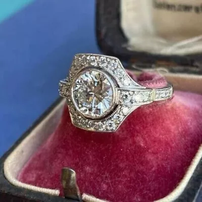 Art Deco Vintage 2.00 CT Old European Cut Diamond Engagement Ring In 925 Silver • $110