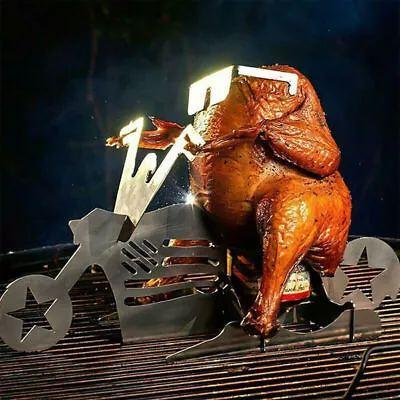 BBQ Beer Can Chicken Motorcycle Roaster Holder Standing Chicken Grill Rack • $16.99