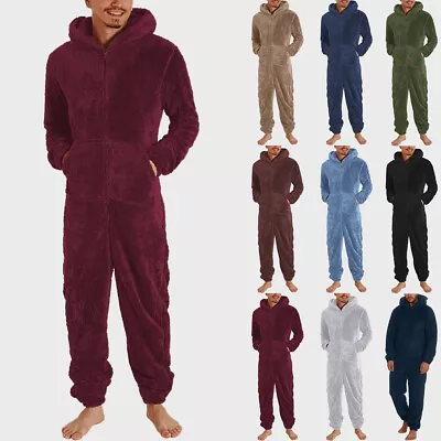Men Teddy Bear Fleece Pyjamas Winter Warm All In One Jumpsuit Pants Loungewear • $49.79