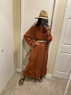 Knox Rose Maxi Dress XL Boho Ruffle Tassel Prairie Cottagecore Orange Long Sleev • $24