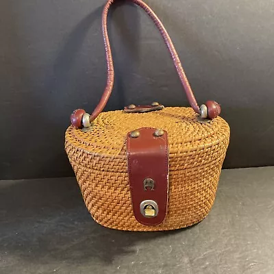 VTG 50s ETIENNE AIGNER Handmade Wicker Top Handle Handbag Basket Bag Preowned • $149