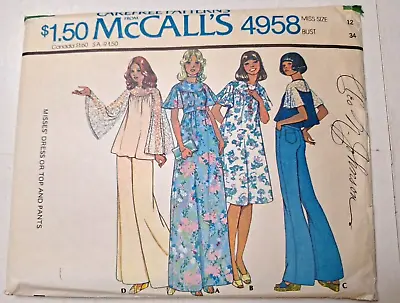 MuuMuu Dress Denim Jeans Top 12 McCalls 4958 Sewing Pattern VTG UC Pants Wide • $37.49