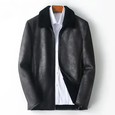 Real Fur Leather Jacket Men's Sheep Shear Velvet Lamb Genuine Fur Thickened Coat • $184.29