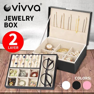 $15.45 • Buy Vivva Jewelry Organizer Case Box Storage Earring Ring Velvet Display Leather