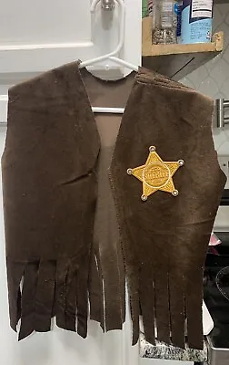 Child’s Brown Cowboy Vest Fringed Suedelike Feel Soft New Sheriff Badge Cowgirl • $5